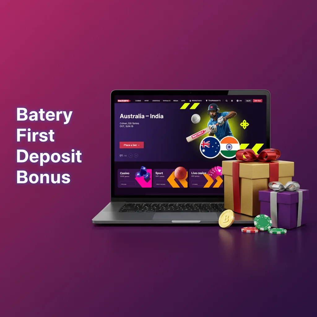 Batery first deposit bonus: 500% + 430 FS up to ₹1,50,000. Min ₹500. Choose casino slots or sports. Wagering applies.
