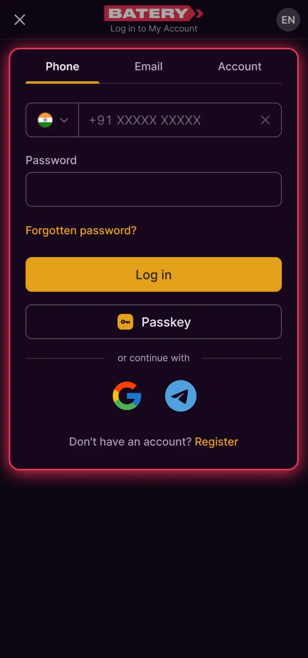 Sign in or create an account on the official Baterybet platform for full access.