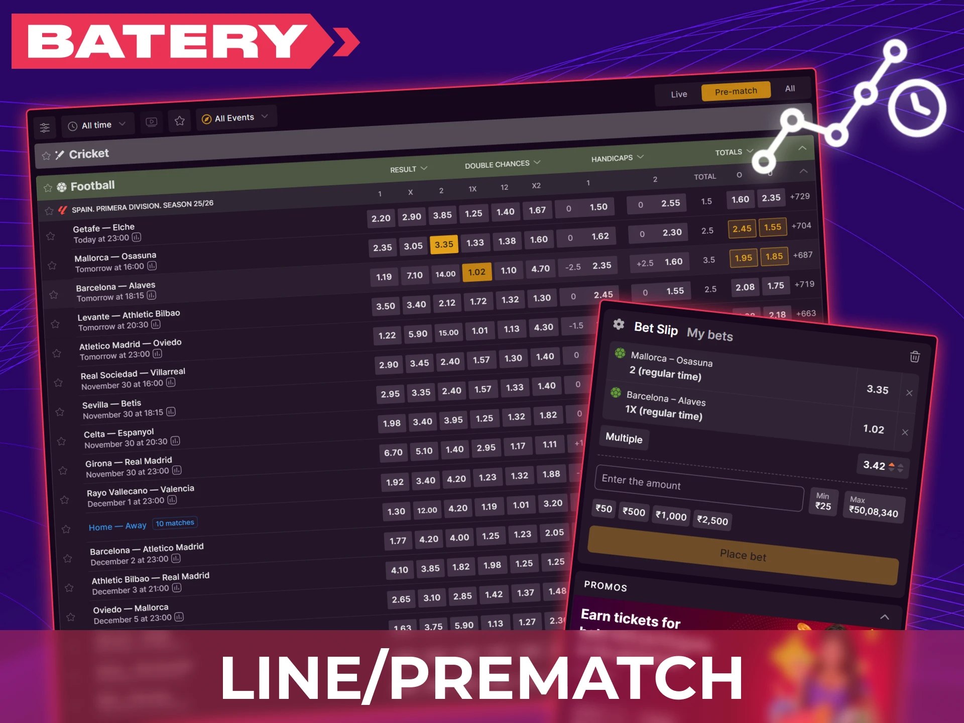 Follow several live games and place bets in real time.