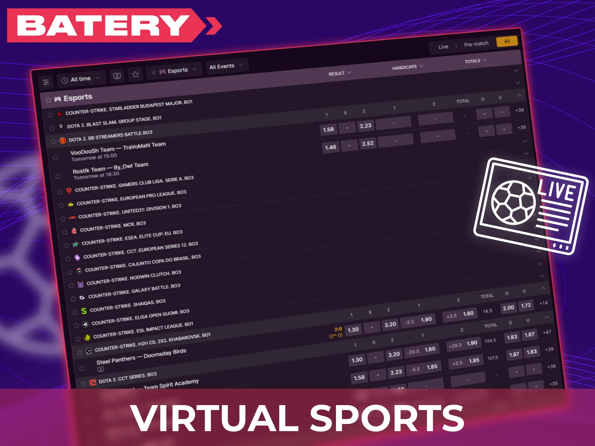 Instant virtual football, racing, and sports results.
