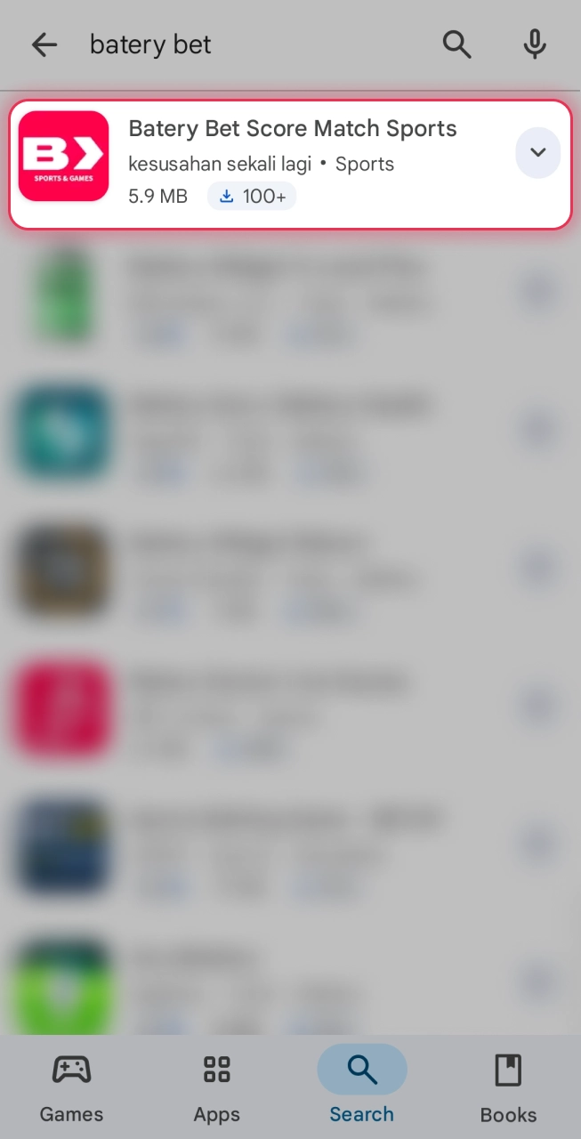 Identify the official Batery Bet application from the search results.