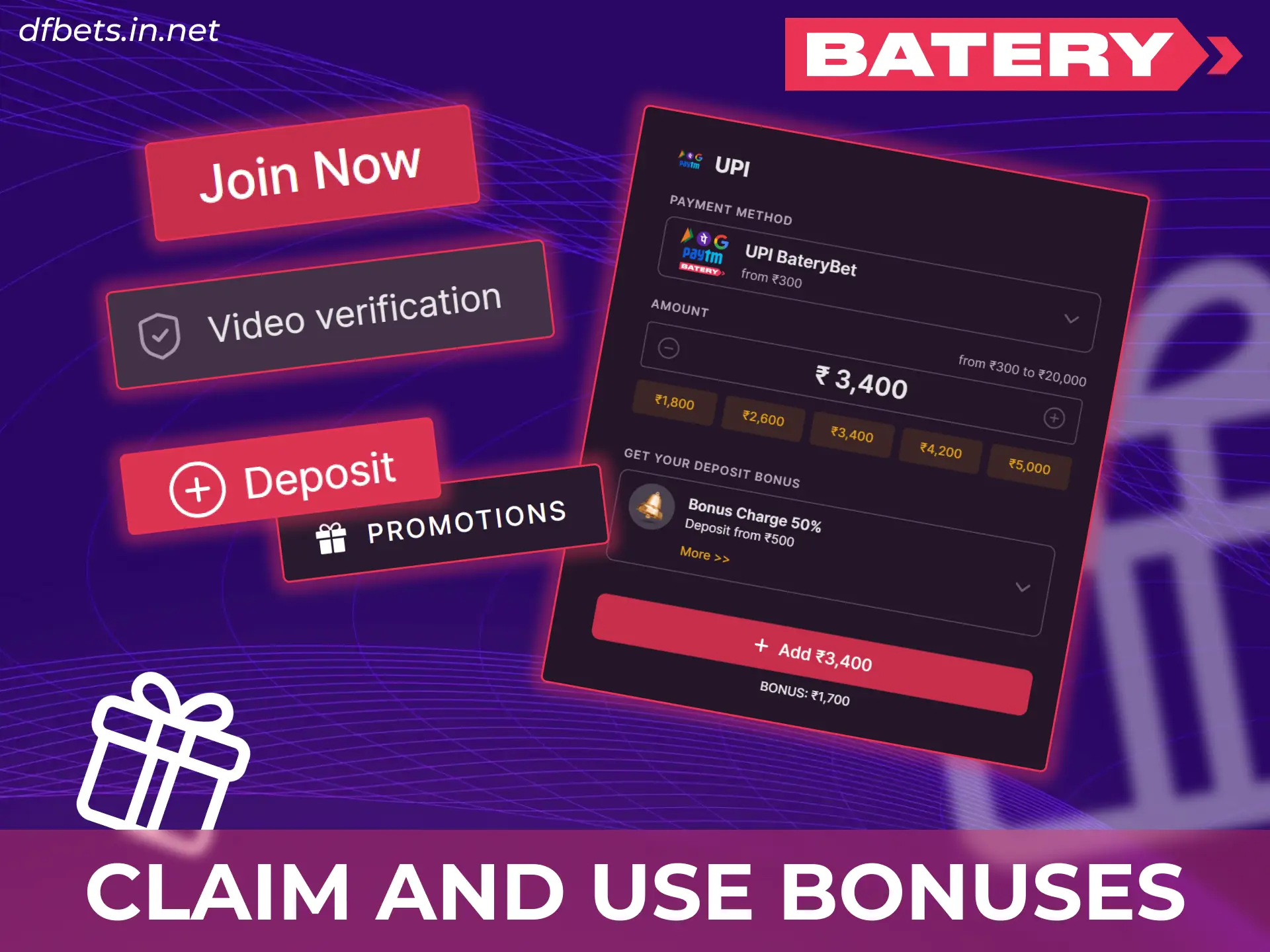 Follow the official Batery guide to unlock your player bonuses.