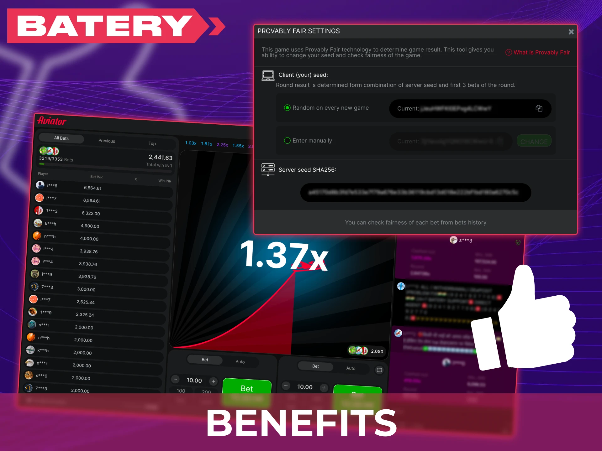 Enjoy the unique benefits of playing Batery Aviator on this platform.