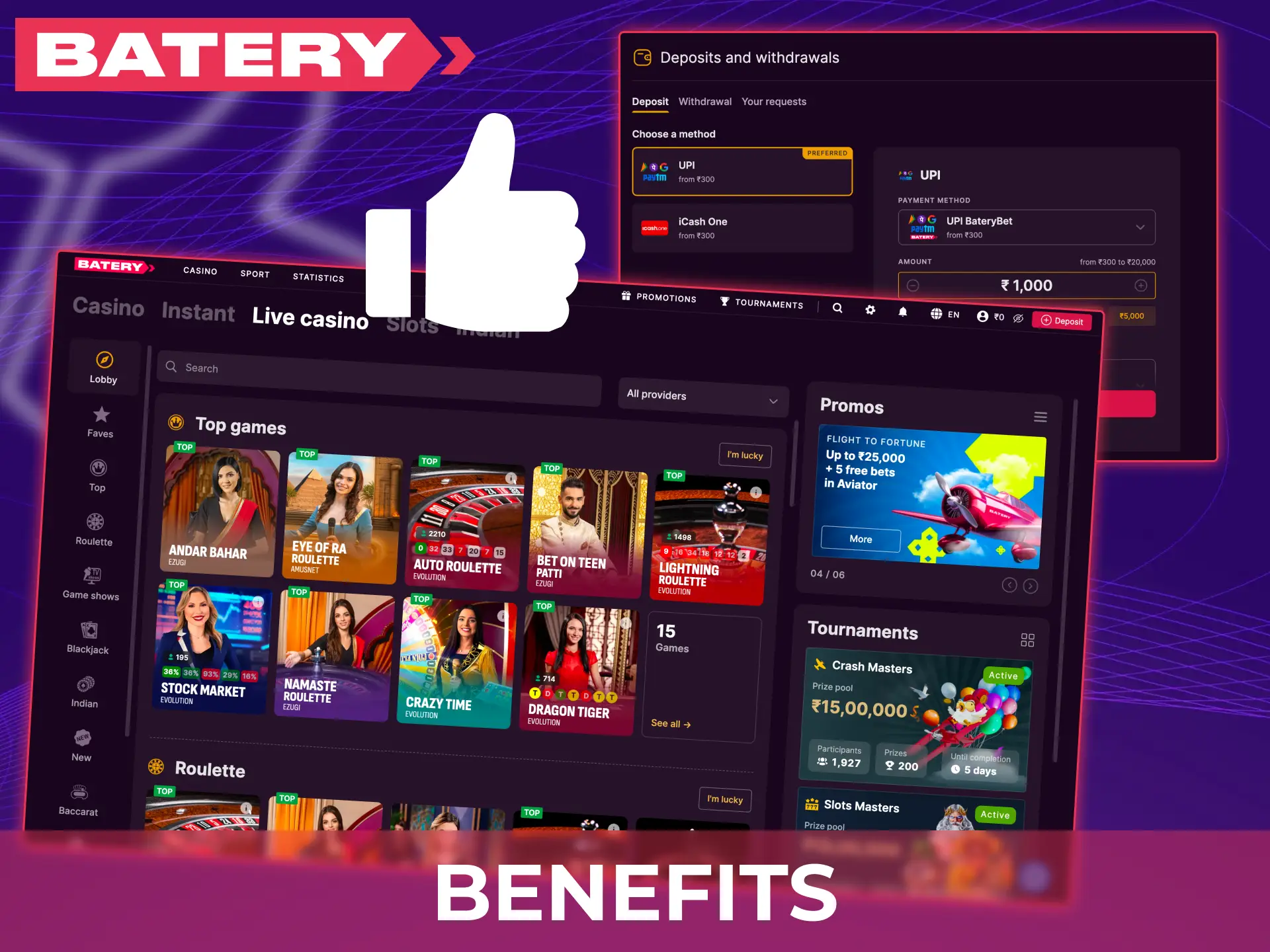 Discover the unique benefits of playing live casino games at Batery.