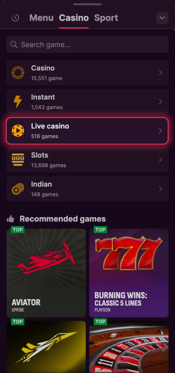 Pick a live table at Batery and begin your gaming session.