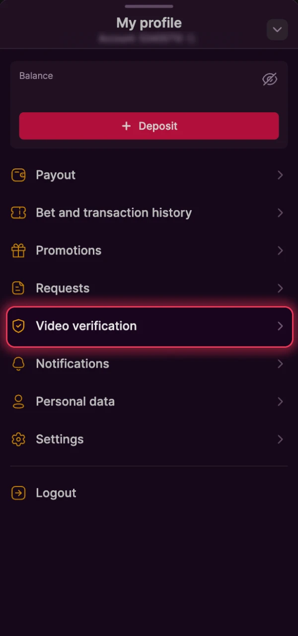 Verify details to secure your Batery live casino profile.