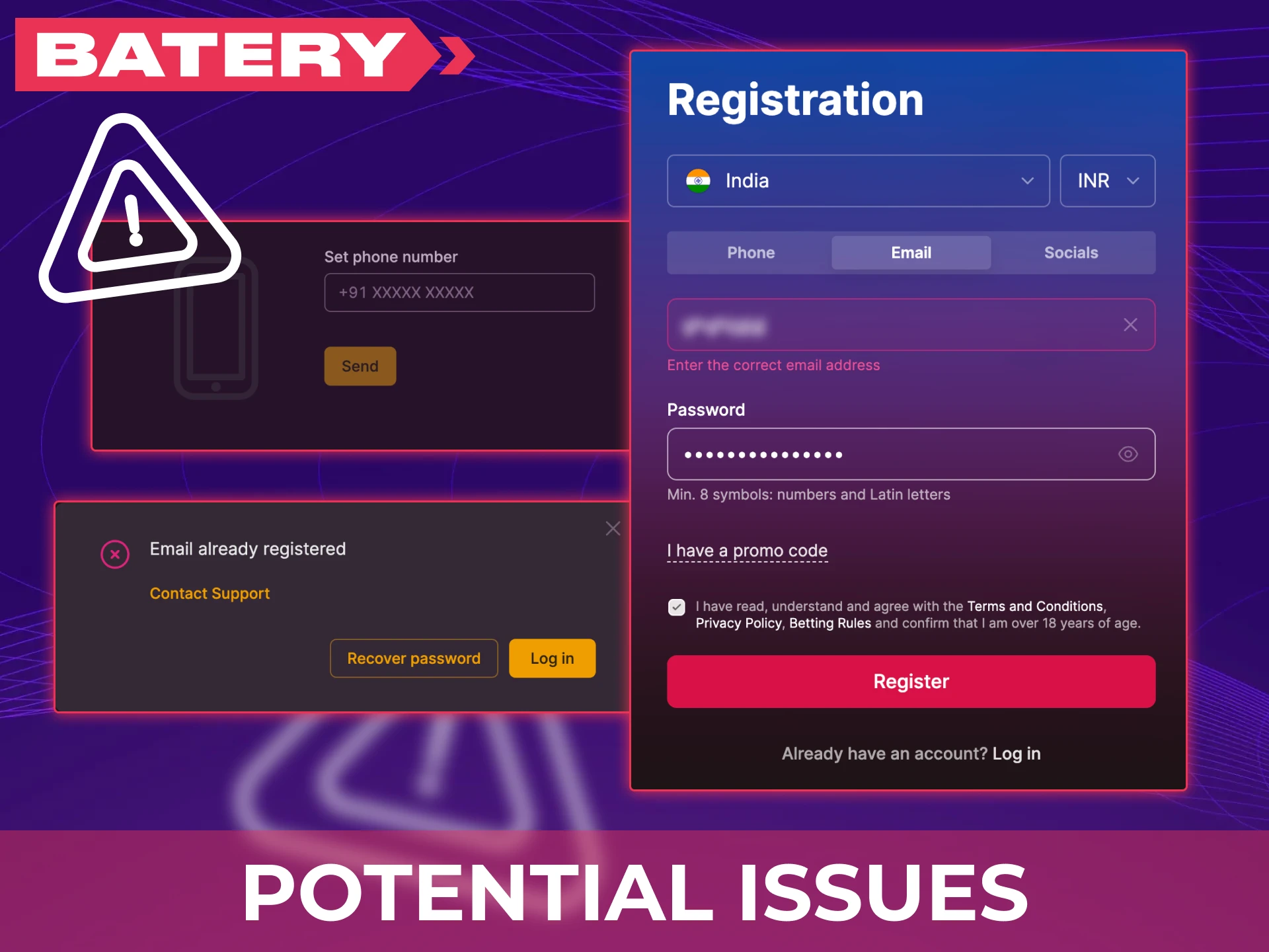 Solve potential issues quickly when registering an account on the Batery website.