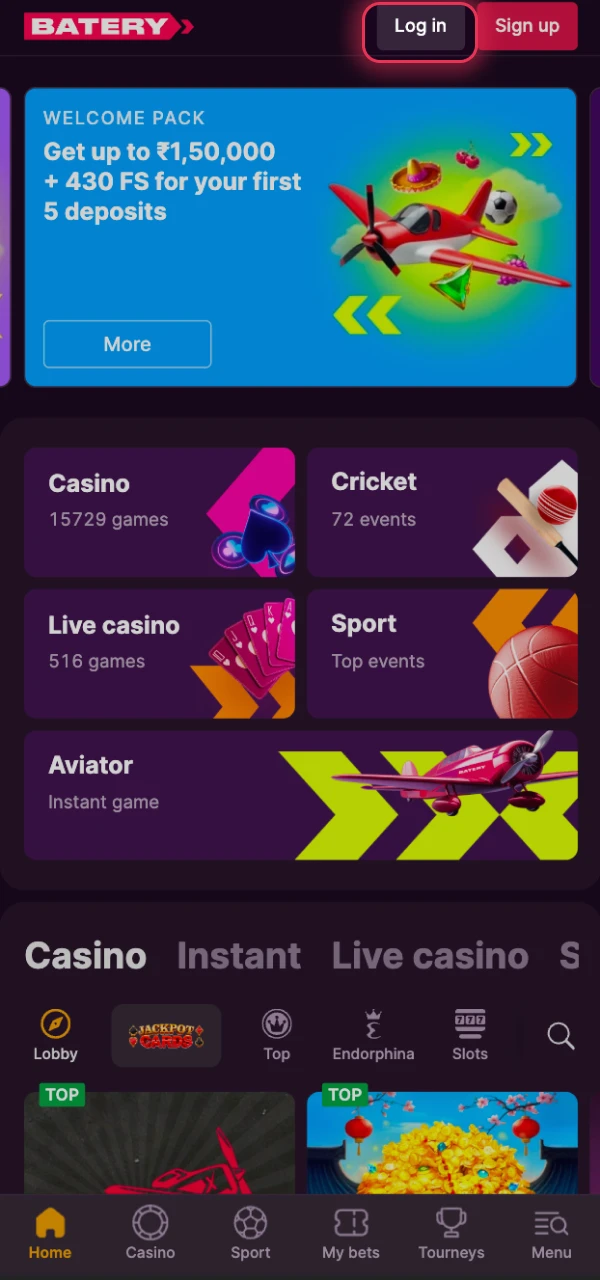 Click the login button to access your Batery account features.