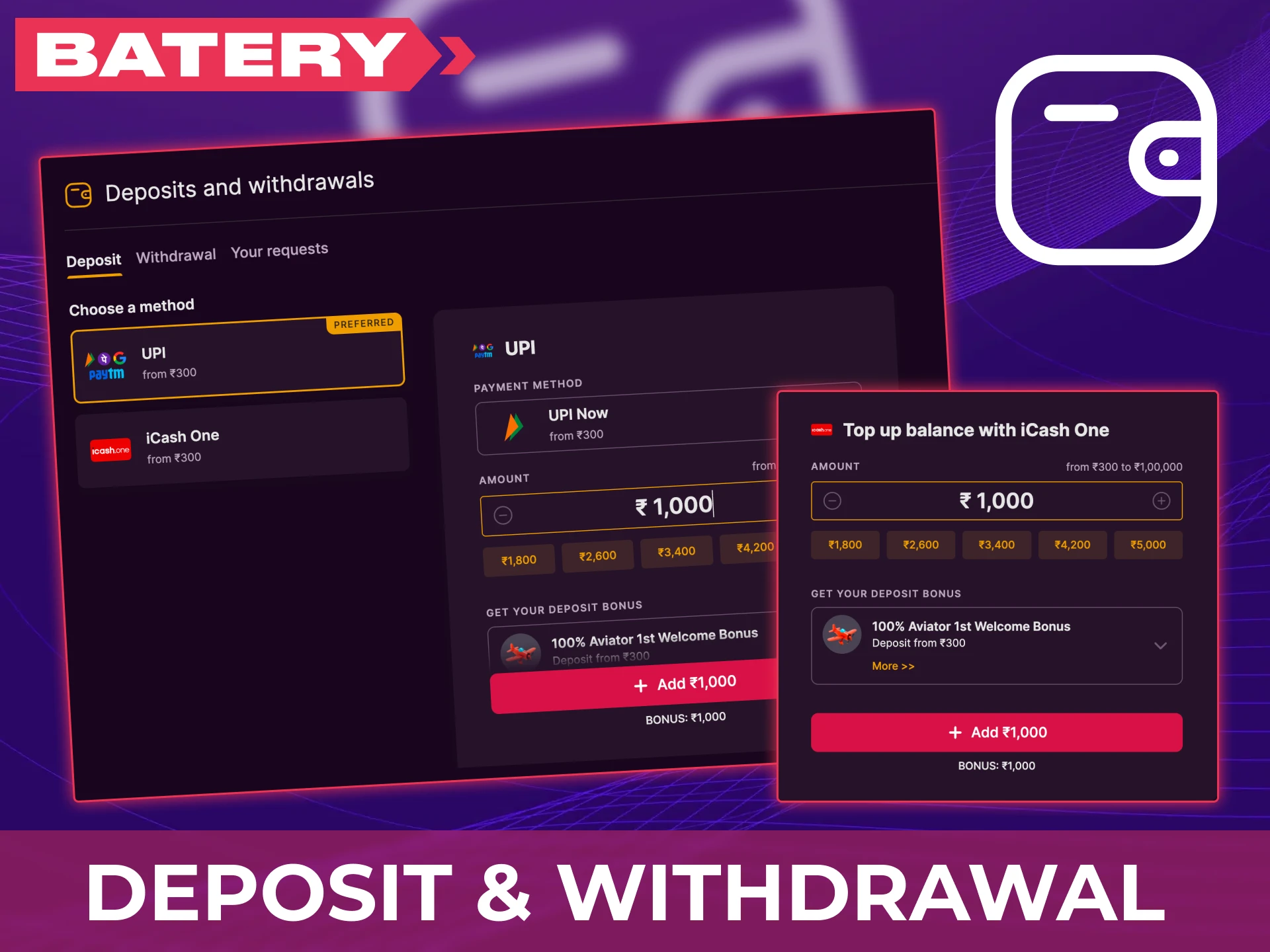 Use secure deposit and withdrawal methods for your Batery slots account.