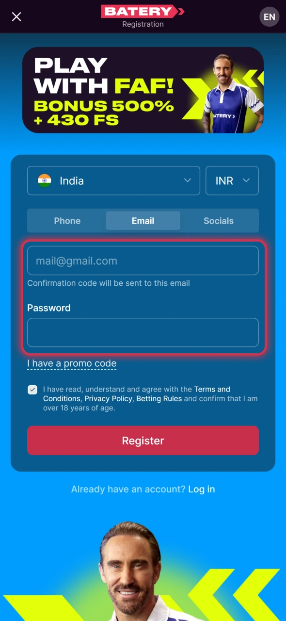 Create Batery account to bet on IPL 2026.