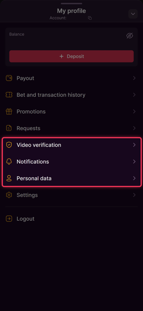 Complete your Batery profile and verification to withdraw tennis betting winings.